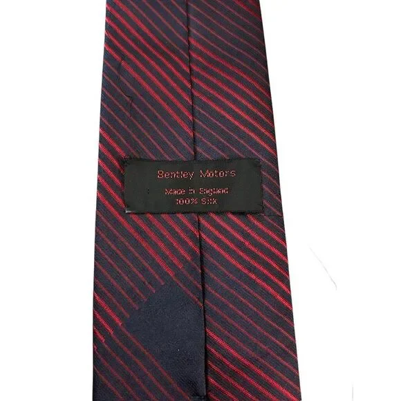 Bentley Motors Men’s 100% Silk Embroidered Logo Neck Tie‎ Black Red Stripe